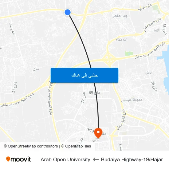 Budaiya Highway-19/Hajar to Arab Open University map