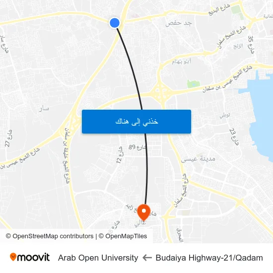 Budaiya Highway-21/Qadam to Arab Open University map