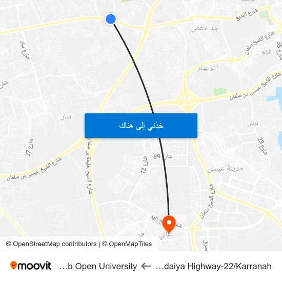 Budaiya Highway-22/Karranah to Arab Open University map