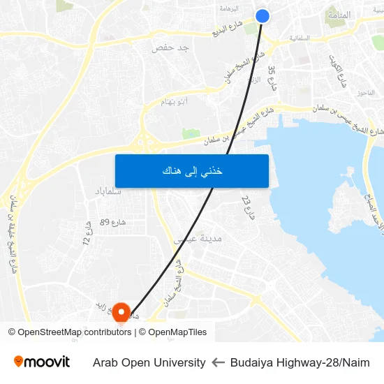 Budaiya Highway-28/Naim to Arab Open University map