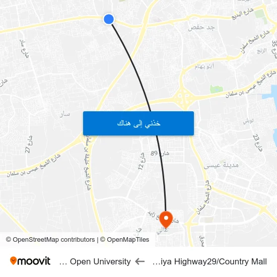 Budaiya Highway29/Country Mall to Arab Open University map