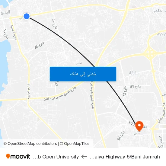 Budaiya Highway-5/Bani Jamrah to Arab Open University map
