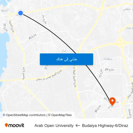 Budaiya Highway-6/Diraz to Arab Open University map