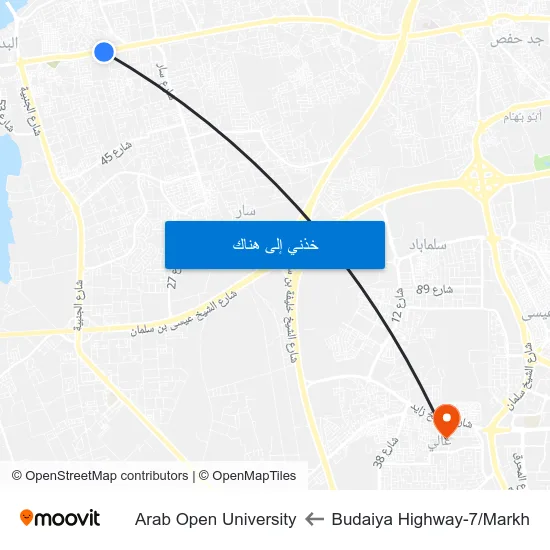 Budaiya Highway-7/Markh to Arab Open University map