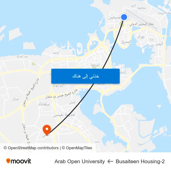 Busaiteen Housing-2 to Arab Open University map