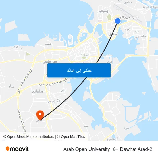Dawhat Arad-2 to Arab Open University map