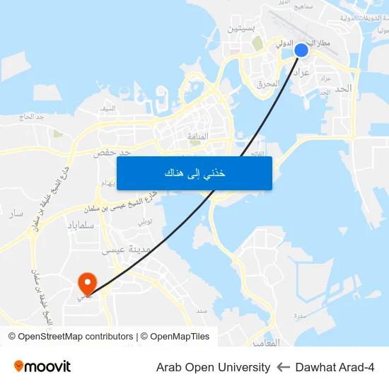 Dawhat Arad-4 to Arab Open University map