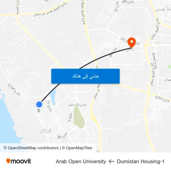 Dumistan Housing-1 to Arab Open University map