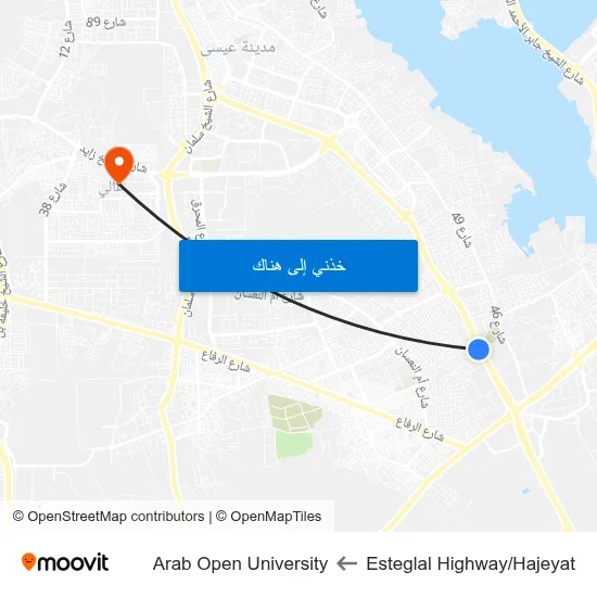 Esteglal Highway/Hajeyat to Arab Open University map