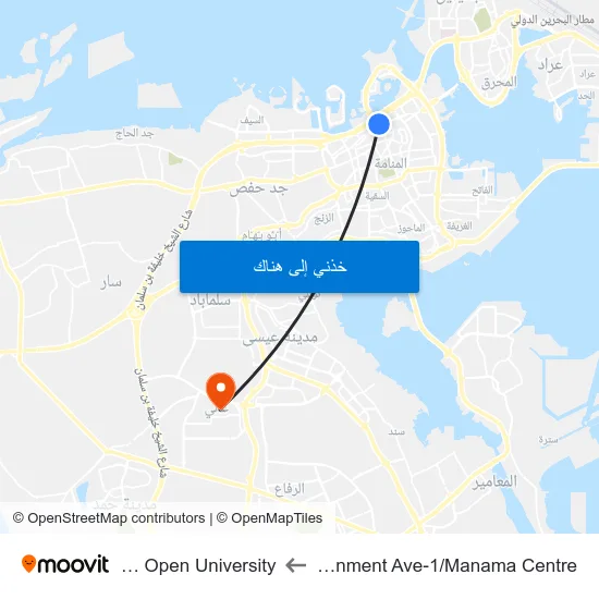 Government Ave-1/Manama Centre to Arab Open University map