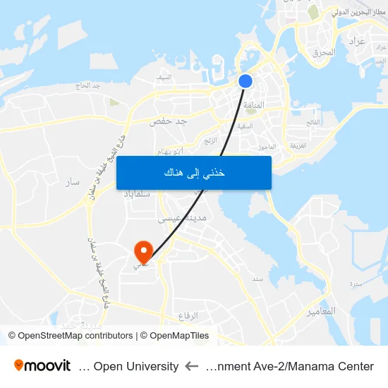 Government Ave-2/Manama Center to Arab Open University map