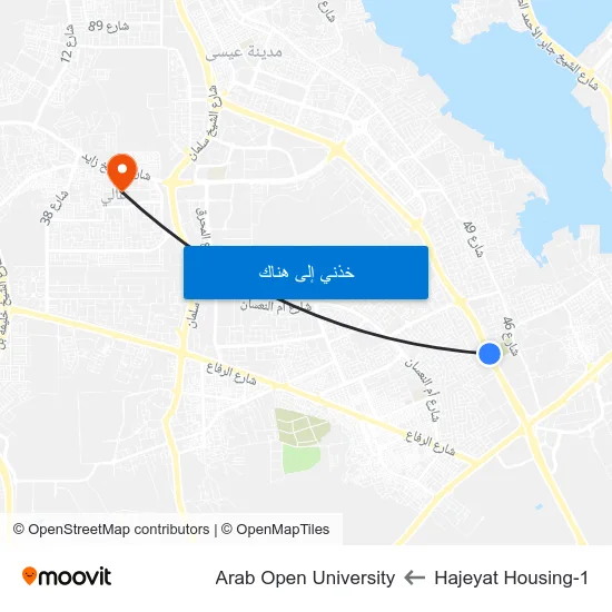 Hajeyat Housing-1 to Arab Open University map