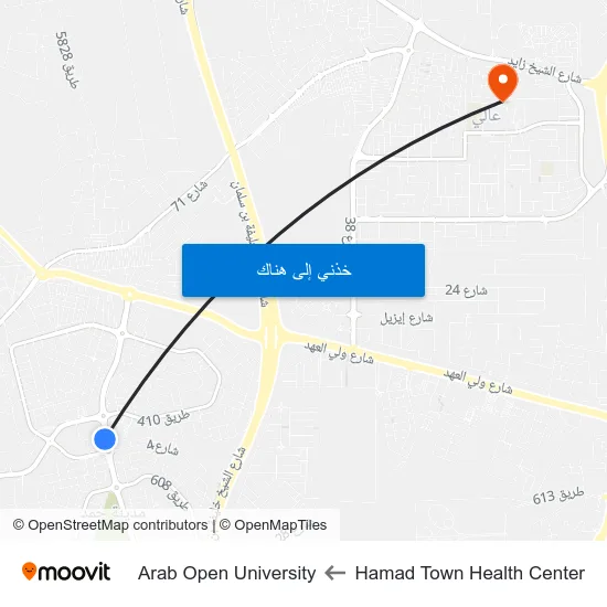Hamad Town Health Center to Arab Open University map