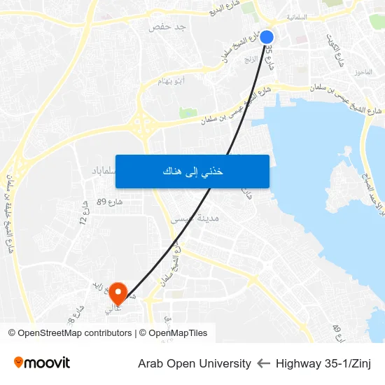 Highway 35-1/Zinj to Arab Open University map