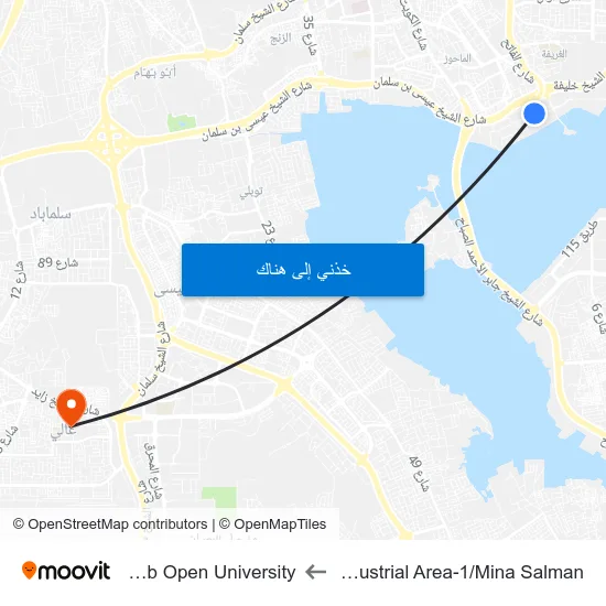 Industrial Area-1/Mina Salman to Arab Open University map