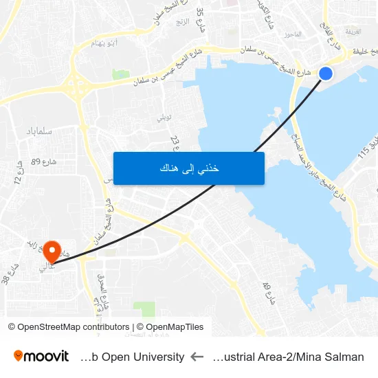 Industrial Area-2/Mina Salman to Arab Open University map