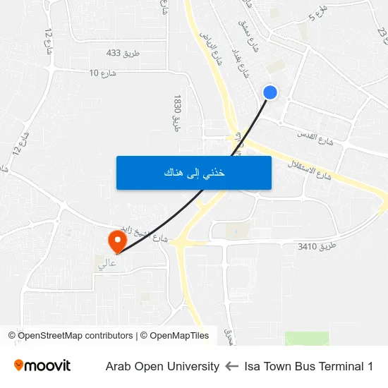 Isa Town Bus Terminal 1 to Arab Open University map