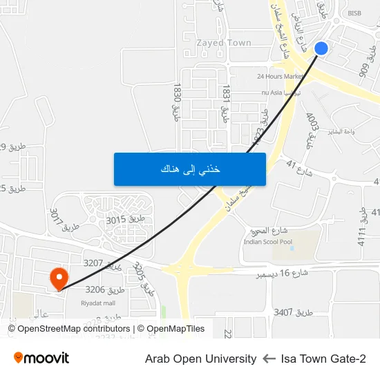 Isa Town Gate-2 to Arab Open University map