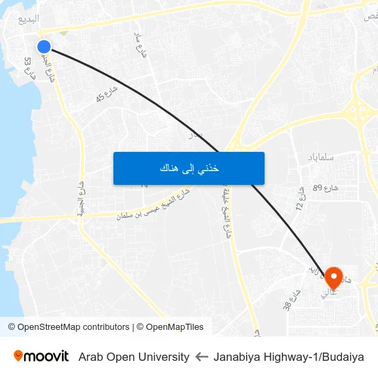 Janabiya Highway-1/Budaiya to Arab Open University map