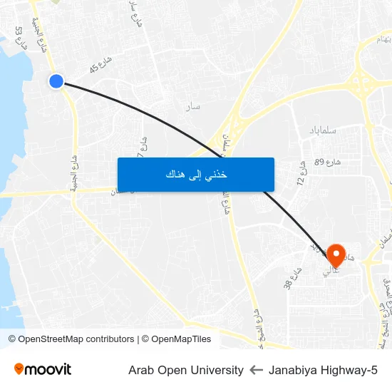 Janabiya Highway-5 to Arab Open University map