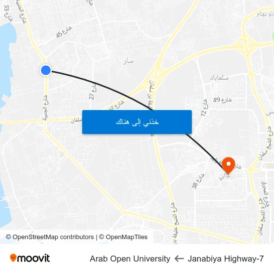 Janabiya Highway-7 to Arab Open University map