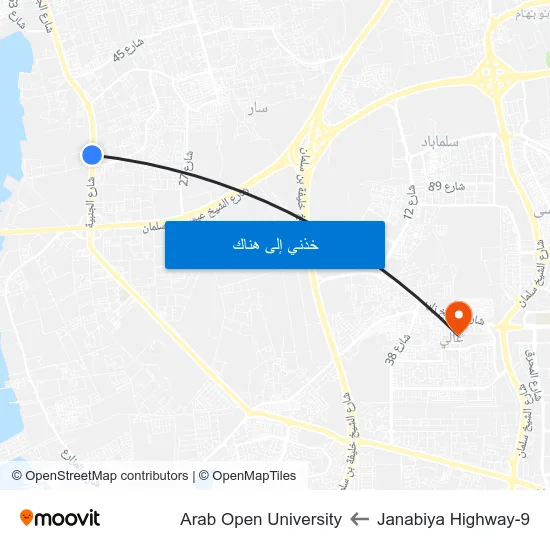 Janabiya Highway-9 to Arab Open University map