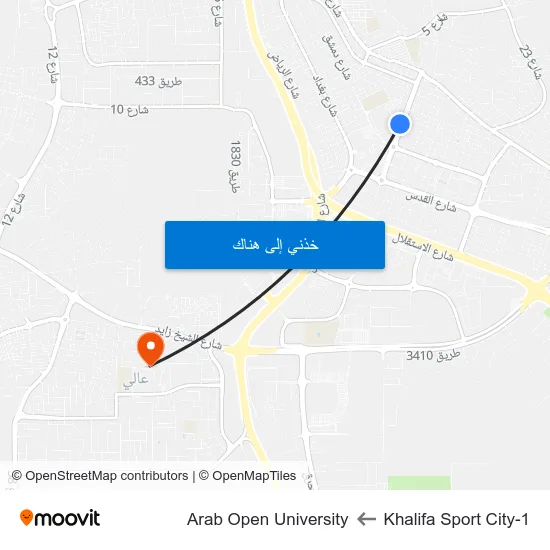 Khalifa Sport City-1 to Arab Open University map