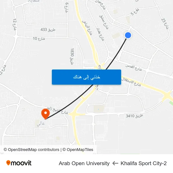 Khalifa Sport City-2 to Arab Open University map