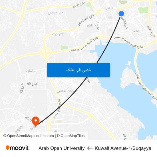 Kuwait Avenue-1/Suqayya to Arab Open University map