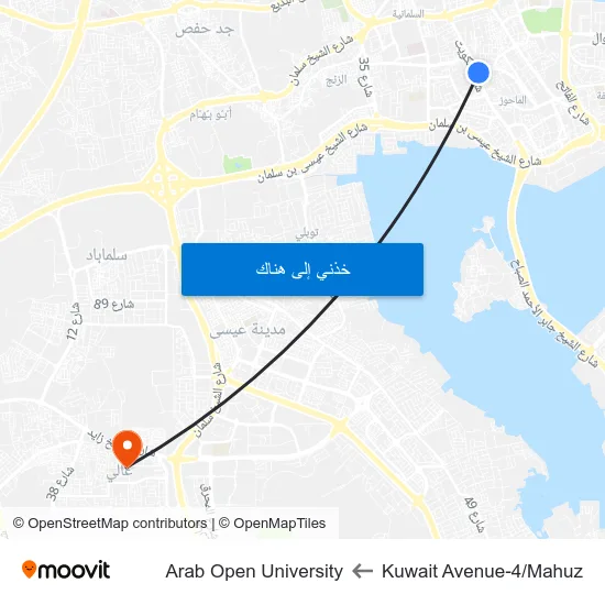 Kuwait Avenue-4/Mahuz to Arab Open University map