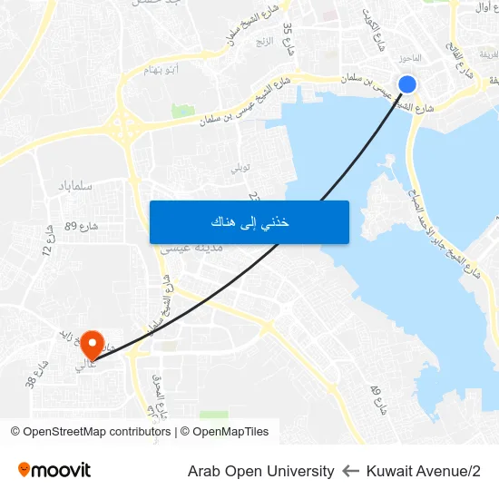 Kuwait Avenue/2 to Arab Open University map