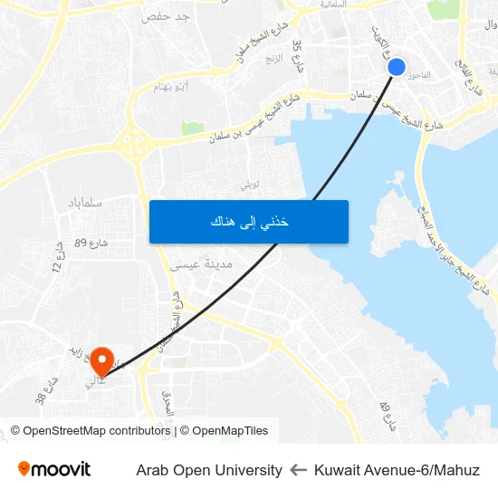 Kuwait Avenue-6/Mahuz to Arab Open University map