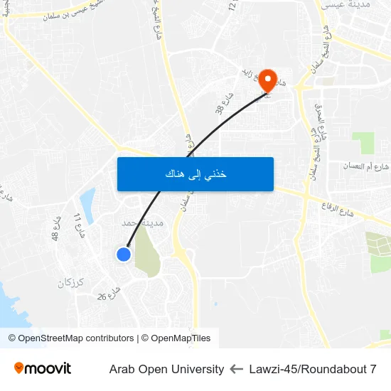 Lawzi-45/Roundabout 7 to Arab Open University map