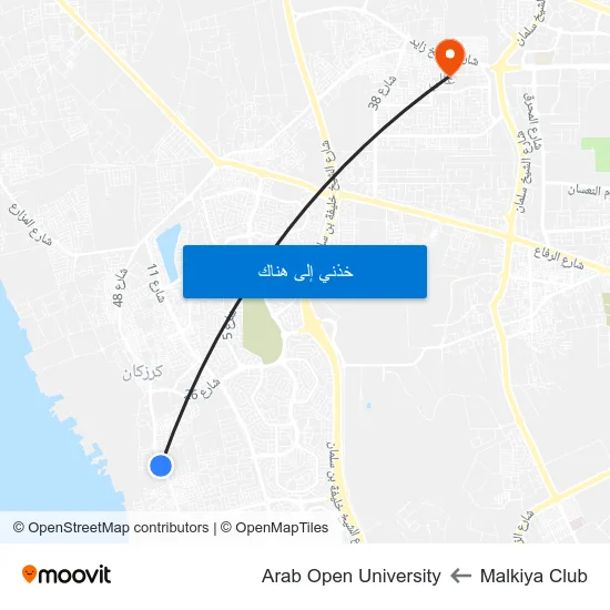 Malkiya Club to Arab Open University map