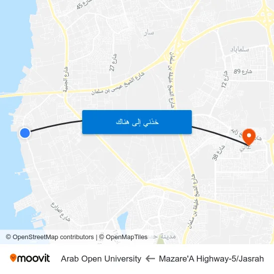 Mazare'A Highway-5/Jasrah to Arab Open University map