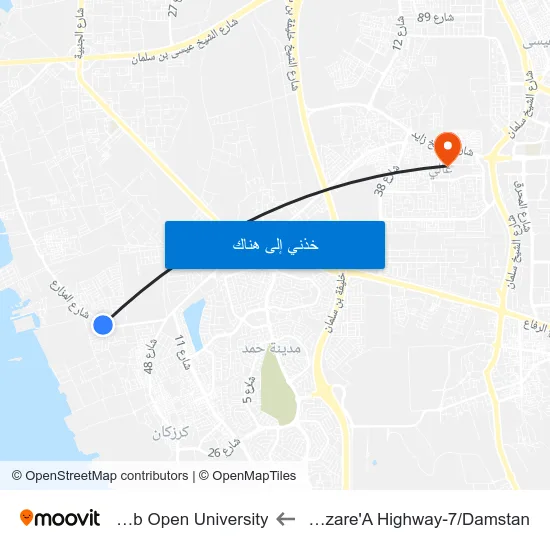 Mazare'A Highway-7/Damstan to Arab Open University map
