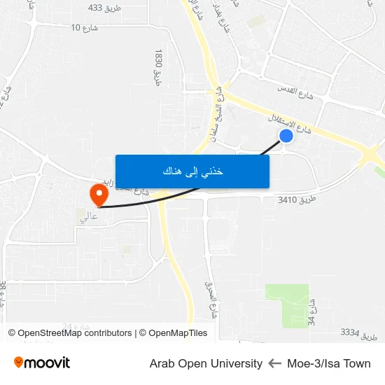 Moe-3/Isa Town to Arab Open University map