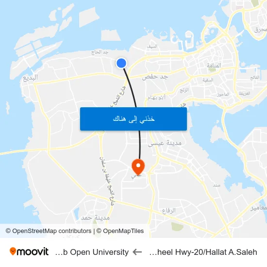 Nakheel Hwy-20/Hallat A.Saleh to Arab Open University map