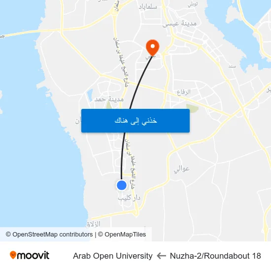 Nuzha-2/Roundabout 18 to Arab Open University map