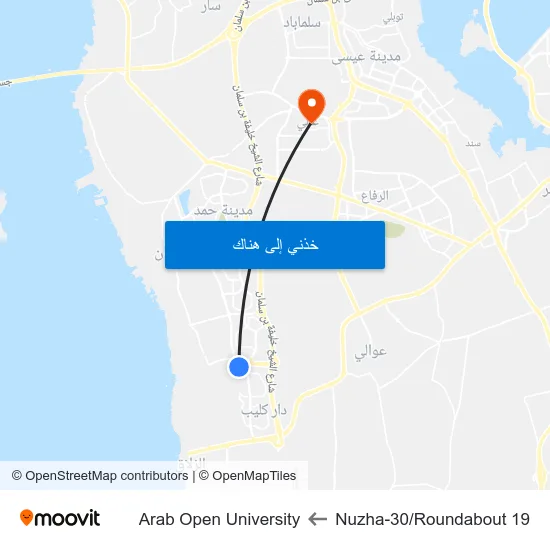 Nuzha-30/Roundabout 19 to Arab Open University map