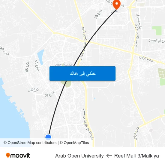 Reef Mall-3/Malkiya to Arab Open University map
