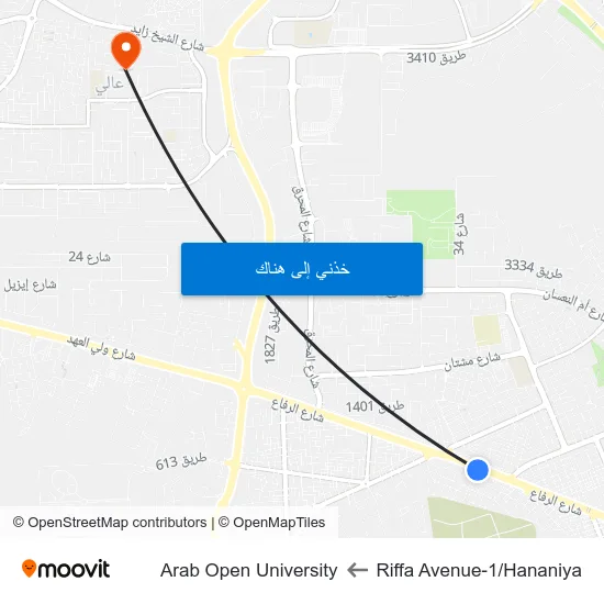 Riffa Avenue-1/Hananiya to Arab Open University map