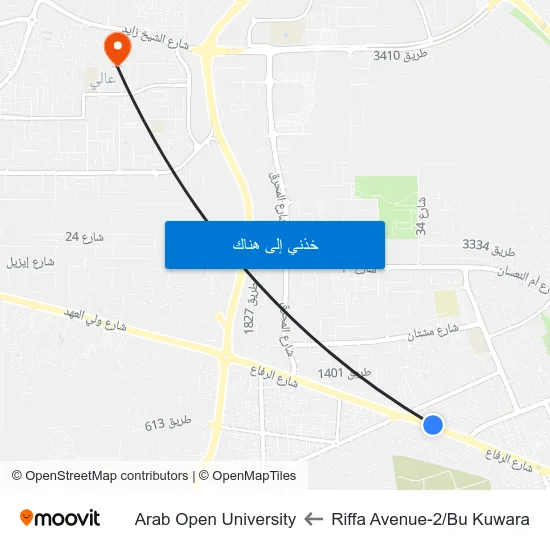 Riffa Avenue-2/Bu Kuwara to Arab Open University map