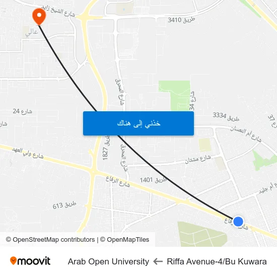 Riffa Avenue-4/Bu Kuwara to Arab Open University map