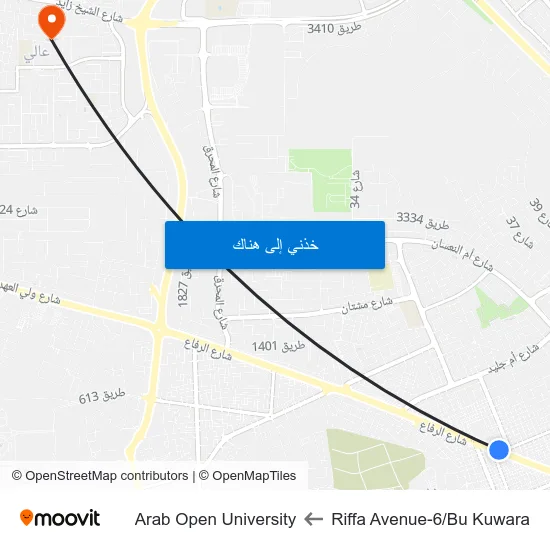 Riffa Avenue-6/Bu Kuwara to Arab Open University map