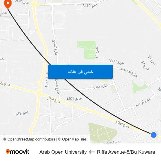 Riffa Avenue-8/Bu Kuwara to Arab Open University map