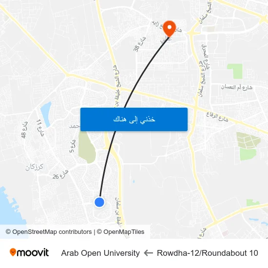 Rowdha-12/Roundabout 10 to Arab Open University map
