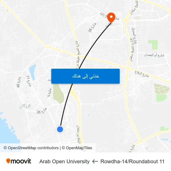 Rowdha-14/Roundabout 11 to Arab Open University map