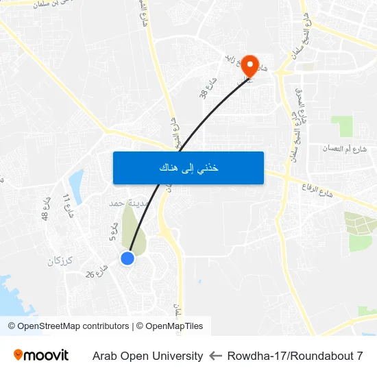 Rowdha-17/Roundabout 7 to Arab Open University map