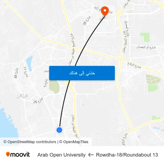 Rowdha-18/Roundabout 13 to Arab Open University map